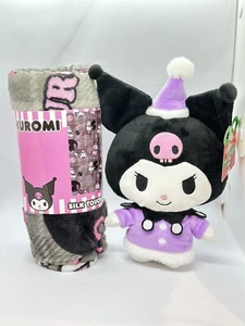 Sanrio Hello Kittey & Friends Kuromi Printed Throw Blanket With Kuromi Plush - Picture 1 of 10