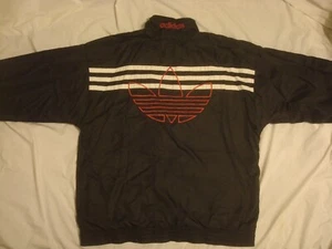 Vintage Men's Adidas Big Logo Trefoil Lined Nylon Black Full Zip Jacket Medium - Picture 1 of 7