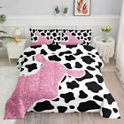 Cow Print Bedding Comforter Set Pink With Black White Printed Pattern Quilt 1...