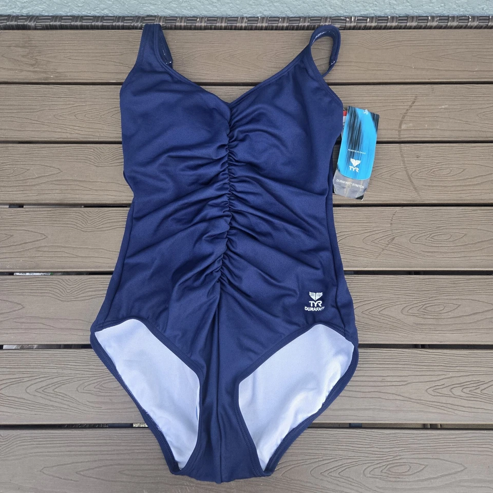 TYR Women's Blue UPF 50 Scoop Neck Control Fit One-piece Swimsuit Size 10
