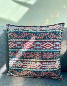 Kilim Cushion Cover 40x40cm - Colourful Aztec Stripes, Ethnic Farmhouse Decor - Picture 1 of 14