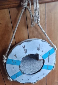 **SALE**Nautical Life Preserver Mirror Blue & White Rustic Shabby Chic Beachy - Picture 1 of 6
