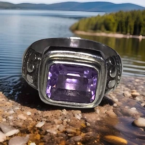 size 7  Vintage 925 Sterling silver Amethyst ring band - Picture 1 of 9