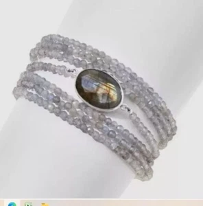 Brazalete de labradorita magnético de 7 filas de plata de ley con piedras preciosas Jay King M/L - Imagen 1 de 2