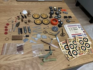 Large Lot Vintage 1950’s Model Airplane Parts Wheels Propellers Decals MORE LOOK - Picture 1 of 21