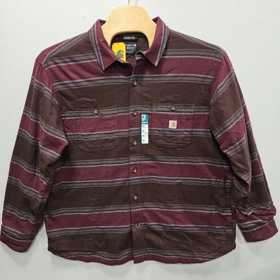 Рубашка Carhartt прочная гибкая 2XL свободная посадка средний вес фланелевая с флисовой подкладкой бордовая - Изображение 1 из 4