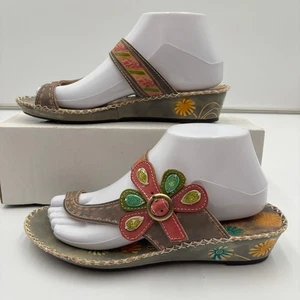 L'Artiste by Spring Step Santorini Leather Slide Sandals Floral Embossed 39 - Picture 1 of 8