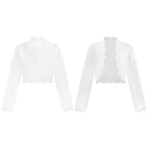 Kids Girls Outerwear Eyelash Lace Trim Tops Princess Shawl Satin Cardigan Party - Picture 1 of 21