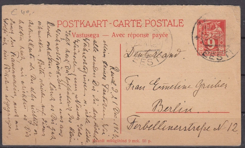 RS25670/ ESTONIA – 1923 – STATIONERY H&G # 5 USED - Image 1 of 1