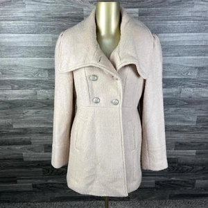 GUESS Double Breasted Collar Pink Wool Blend Pea Coat Women's Size Large - Picture 1 of 13