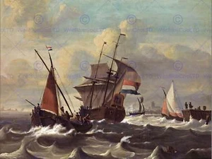 PAINTING SEASCAPE MARITIME BAKHUIZEN THREE MASTED DUTCH SHIP ART PRINT HP1794 - Bild 1 von 2