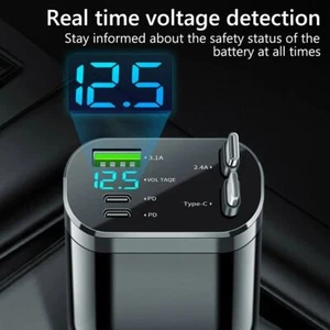 Chargeur Voiture 120W Allume Cigare USB C 5en1 Adaptateur Rétractable Voiture Téléphone - Photo 1 sur 5
