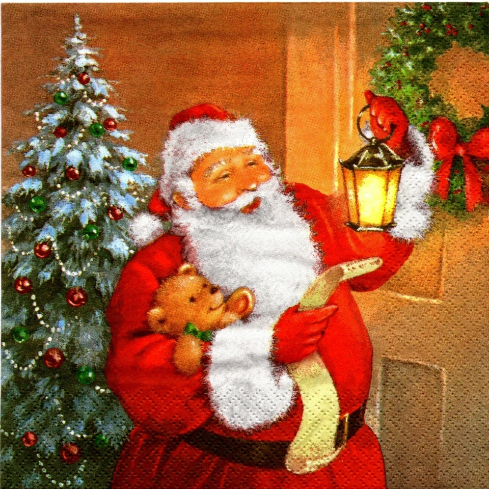 SERVIETTES EN PAPIER PERE NOEL&OURSON. PAPER NAPKINS CHRISTMAS SANTA&TEDDY