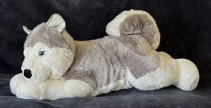 Aurora 2018 Realistic Gray Husky Wolf Dog Stuffed Animal Plush 25” L Blue Eyes - Picture 1 of 24