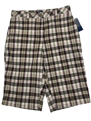 Karen Scott Women's Plaid Bermuda Shorts Pink Brown White Size 10 NWT - Image 1 of 4