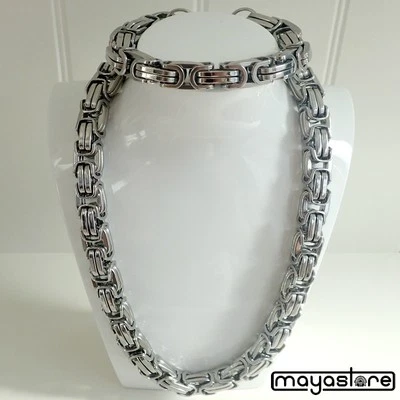 70CM x 14MM KETTE + ARMBAND KÖNIGSKETTE SILBER KETTE EDELSTAHL BYZANTINER SET - Bild 1 von 2