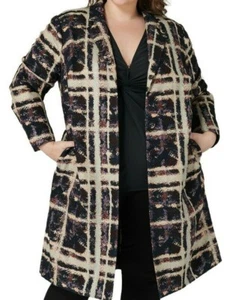 Maree Pour Toi Plaid Driving Coat Jacket Size 12W Brown Tan Multi NWT $128 - Picture 1 of 4
