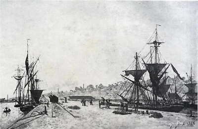 Le QUAI d'embarquement à HONFLEUR (d'après Jongkind) - Gravure du 19eme siècle - Photo 1/2