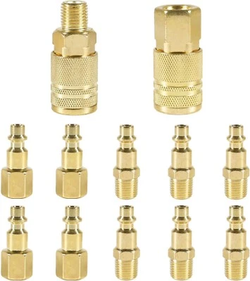12Pcs Air Coupler and Plug Kit 1/4 Inch NPT Brass Air Hose Fittings Brass Quick - Image 1 of 4