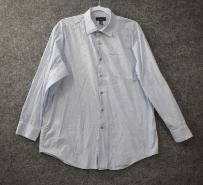 Camisa Alfani L 16-16.5 32/33 Azul Blanco Manga Larga Abotonada Algodón Nylon Spand Foto 1 de 4