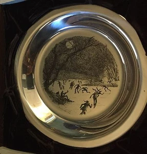 Franklin Mint .925 Sterling Silber Sammelteller "Skating On The Brandywine"   - Bild 1 von 12