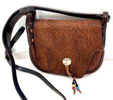 VTG Brown Pebble Leather Native Saddle Bag Tassel Crossbody Purse Canada Made
