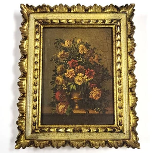 Estampado floral vintage de bodegón en marco de madera dorada ornamentado - 6,3"x5,1" - Imagen 1 de 4