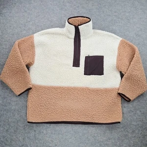 Lou & Grey Sherpa Jacket Womens Large Cream 1/4 Zip Colorblock Cozy Up Pullover  - Picture 1 of 10