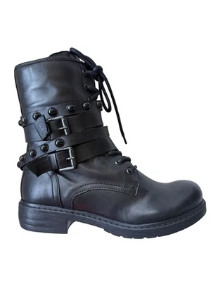 NUEVO CON ETIQUETAS Manas Botas Militares Cuero Suave Negras Tachonadas Talla EU 37 Hechas en Italia Foto 1 de 4