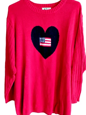 Quacker Factory 1X Women's Red USA Flag in Heart Sweater - Image 1 of 2