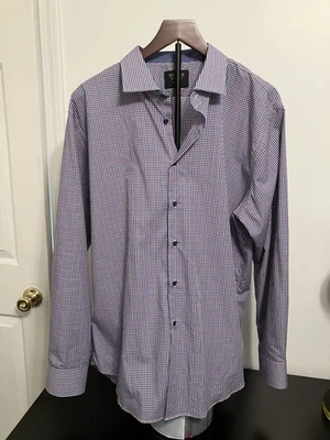 Camisa de hombre Nordstrom a cuadros con botones manga larga talla 17 1/2 ROJO AZUL BLANCO NUEVA SIN ETIQUETAS Foto 1 de 3