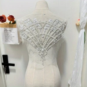 Beaded Sequin Patch Applique for Collar Chest Back Wedding Evening Dress - Picture 1 of 8