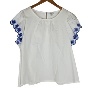 NUEVA Blusa J Crew Bordada Manga Acampanada en Popelina de Algodón Elástico XXL Blanca - Imagen 1 de 12