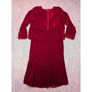 Vintage Eileen Fisher Rot Samt Rock Set XL L Strickjacke Seide Party Urlaub Glam - Bild 1 von 16