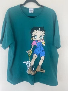 T-shirt XXL vintage Hanes Her Way 1997 Betty Boop cane da passeggio hip hop verde - Foto 1 di 6