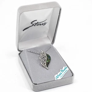 Storrs Wildperlen Abalone Muschel filigran Feder Anhänger & silberfarbene Halskette - Bild 1 von 3