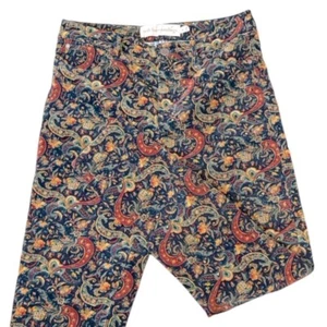 Soft Surroundings Paisley Print Blue Rust Ankle Corduroy Pants Womens 8 - Picture 1 of 11