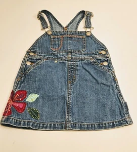 Baby Gap blau Jeans Overall Pullover Kleid bestickt Blumen Mädchen 2 sehr guter Zustand - Bild 1 von 7