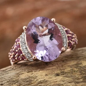 ROSE DE FRANCE AMETHYST, MULTI-GEMSTONE, VERMEIL RG, STERLING SILVER RING, SZ 7 - Picture 1 of 5