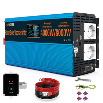 FLAMEZUM 24V 230V 4000W 8000W Reiner Sinus Wechselrichter Spannungswandler Inverter RV