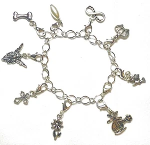 Armkette silber mit 9 Charm Anhänger Bettel-Armband Strass Frau Schmuck - Bild 1 von 5