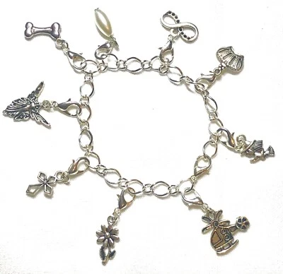 Armkette silber mit 9 Charm Anhänger Bettel-Armband Strass Frau Schmuck - Bild 1 von 4