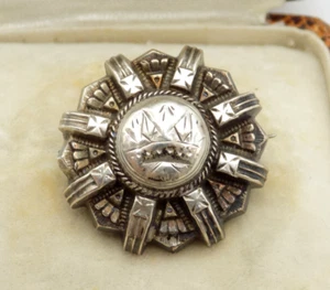 Antike viktorianische runde Brosche Sterlingsilber Malteser geometrisch - Bild 1 von 5