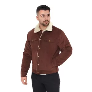 Mens Cord Sherpa Trucker Borg Lined Winter Jacket Western BROWN L XL XXL JOE - Picture 1 of 8