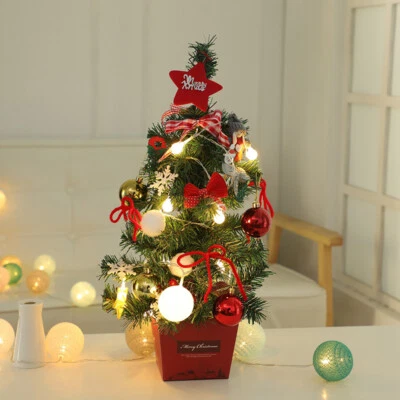 Miniature Lit Artificial Christmas Tree With Decoration Bushy Pine Flocking Xmas - Image 1 of 4