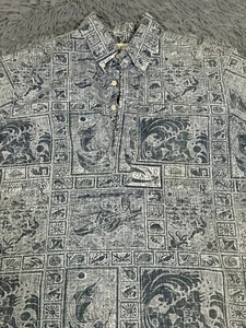 Reyn Spooner Polo Shirt Mens Medium Gray Dietrich Varez Collection Hawaiian - Picture 1 of 13
