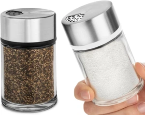 Salt and Pepper Shakers Set with Adjustable Pour Holes - Stainless Steel Spice - Picture 1 of 5