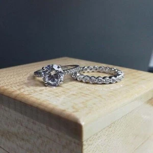 2.50Ctw Round Cut Moissanite Engagement Bridal Ring Set 14k White Gold Plated - Picture 1 of 8