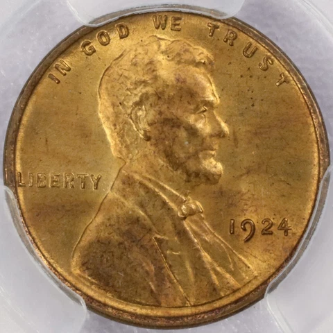 1924 1c Lincoln Wheat Cent - PCGS MS 65 RB Cover