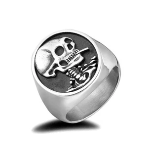 Vintage Coin Liberty Skull Ring Stainless Steel Men's Gothic Smoking Skull Ring - Picture 1 of 4